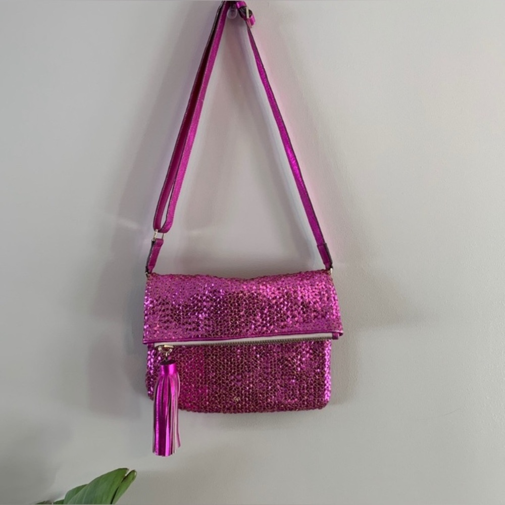 ANYA HINDMARCH Pink Sequin “I’m Not Plastic” Crossbody Bag Collection
